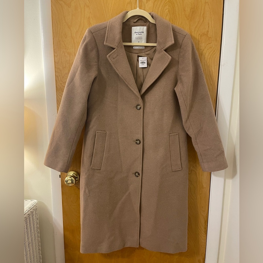NEW Abercrombie & Fitch Tan Premium Tailored Wool-Blend Coat
